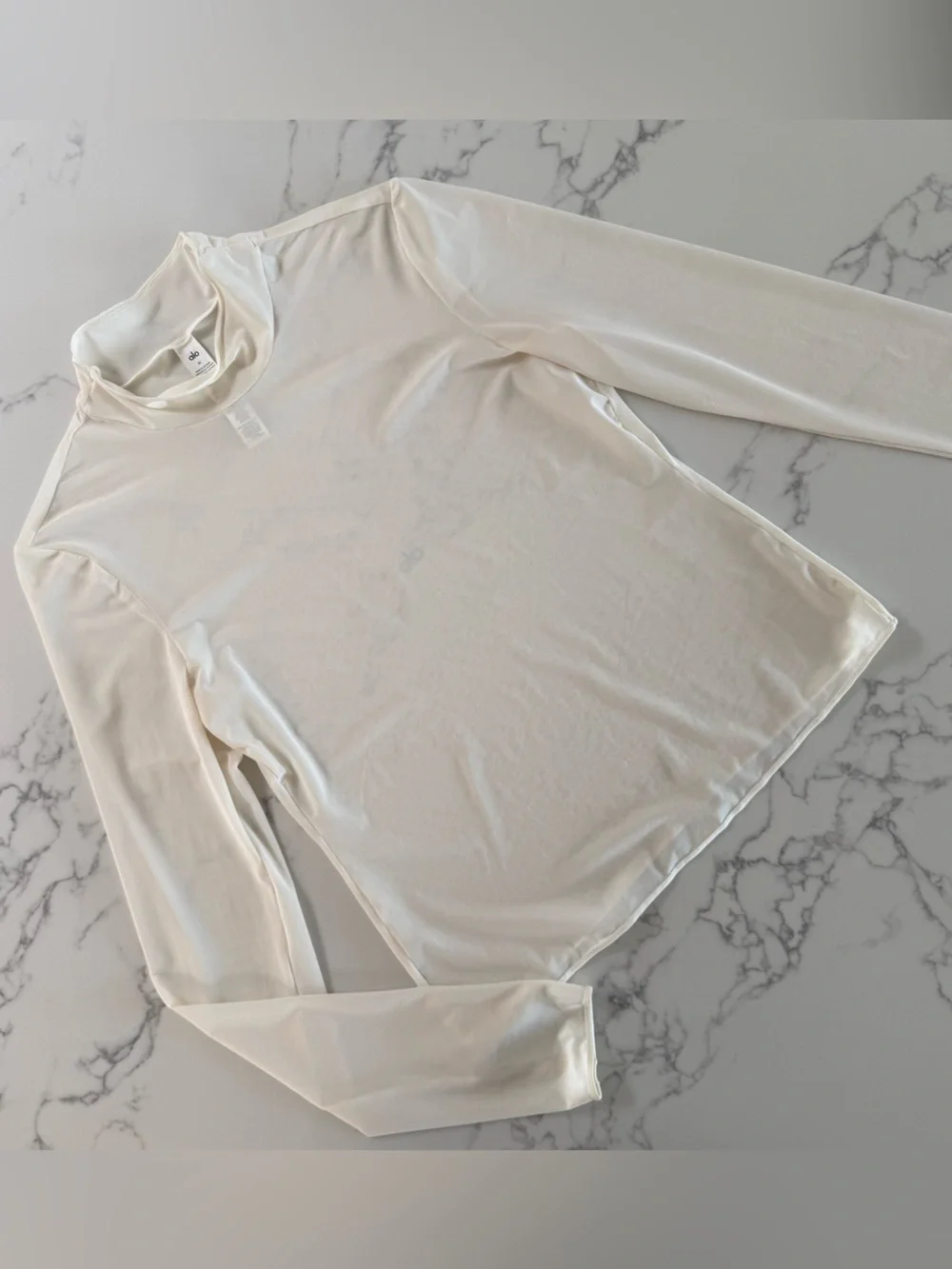 Alo Mesh Sheer Illusion Mock Neck Long Sleeve - Ivory - Size Medium